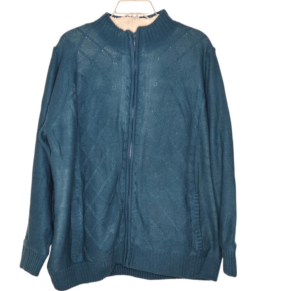 Tudor Court Teal Zip Sherpa Lined Cardigan Sweater Jacket Size XL Shacket Green